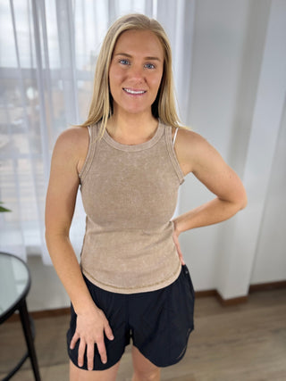 Vintage Wash Ribbed Tank Top - V - Rae’s Boutique