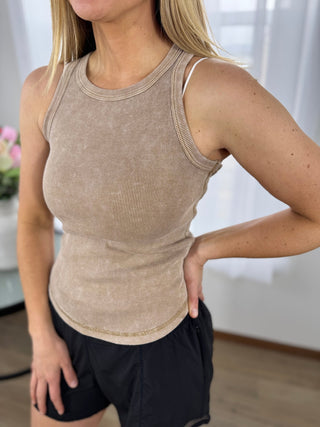 Vintage Wash Ribbed Tank Top - V - Rae’s Boutique