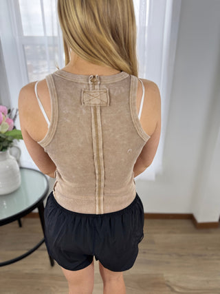 Vintage Wash Ribbed Tank Top - V - Rae’s Boutique