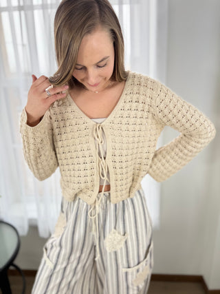 Boho Front Tie Crochet Cardigan