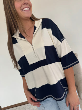Oversized Striped Quarter-Zip Pullover