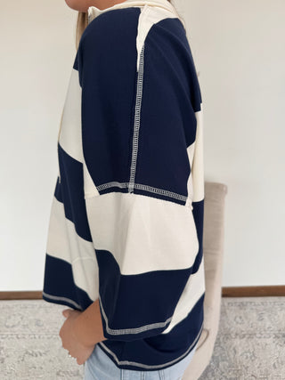 Oversized Striped Quarter-Zip Pullover