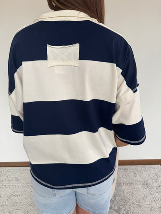 Oversized Striped Quarter-Zip Pullover