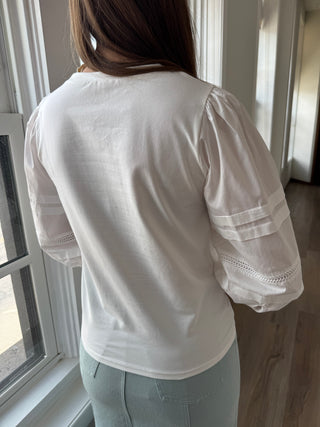 Eyelet Detail Puff Sleeve Blouse