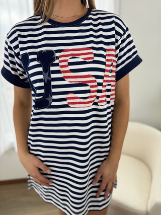 Americana Stripe USA Graphic T-Shirt Dress