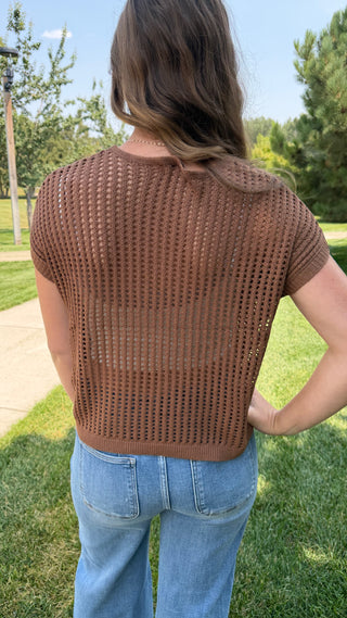 Open Stitch Short Sleeve Sweater