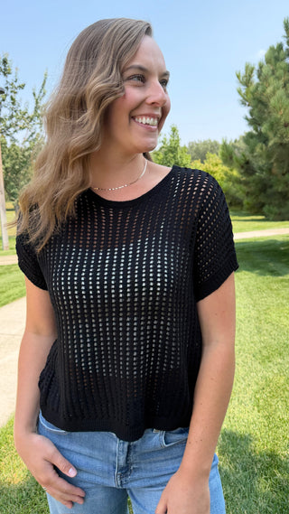 Open Stitch Short Sleeve Sweater