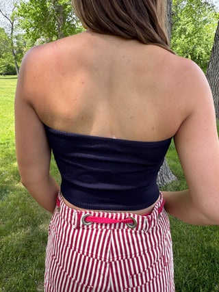 American Flag Strapless Knit Crop Top