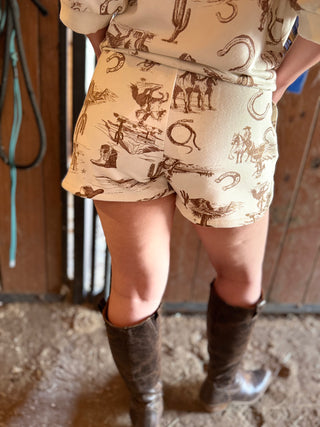 Western Print Knit Shorts
