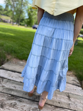 Tiered Denim Maxi Skirt