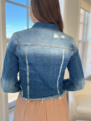 Distressed Frayed Hem Jean Jacket