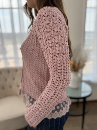 Vintage Lace-Trimmed Knit Cardigan