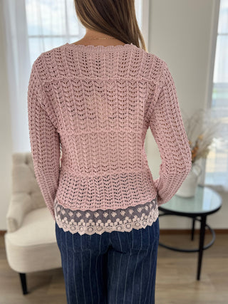 Vintage Lace-Trimmed Knit Cardigan